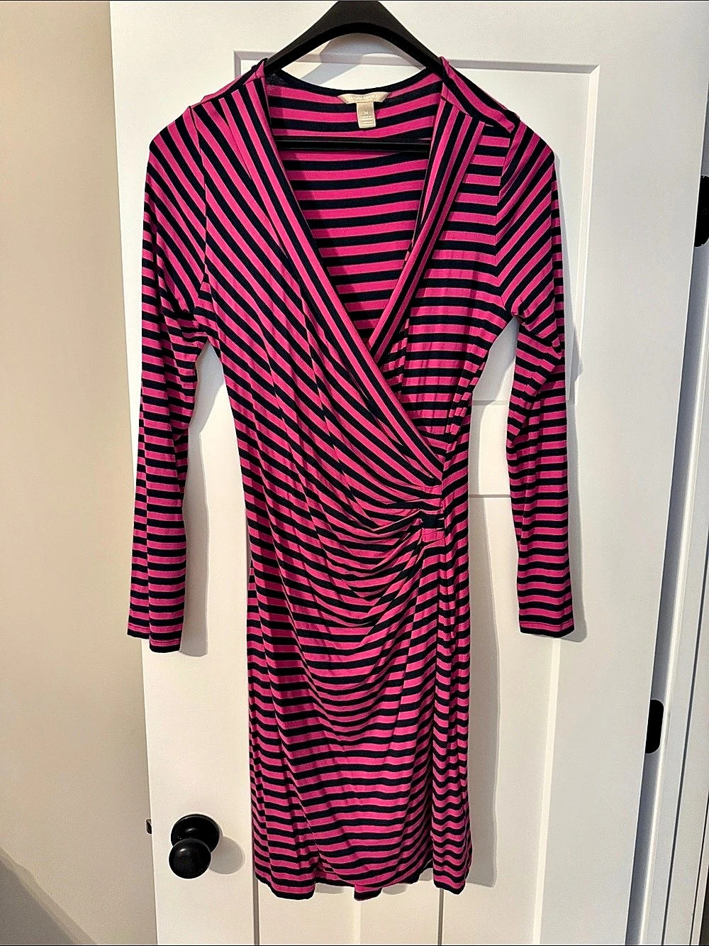 Banana Republic Striped Wrap Dress Pink & Black Size Medium
